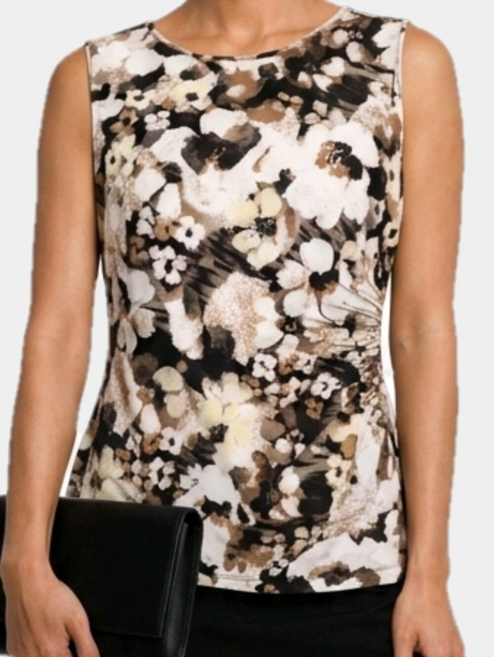 Calvin Klein Side Pleated Floral Boat Neck Sleeveless Blouse Size L NWT